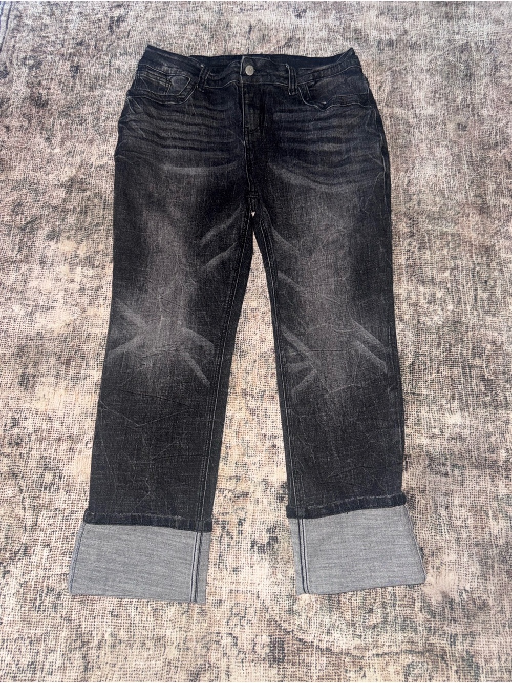 Cuffed Black Washed Cropped Women's Jeans